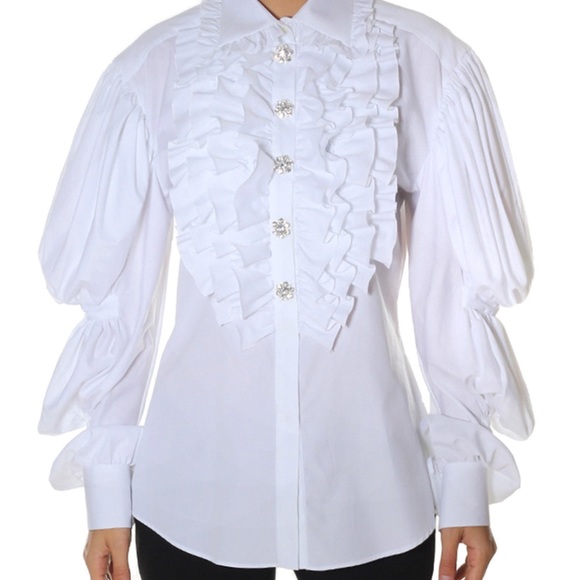 Dolce&Gabbana Puffed Sleeve Ruched Cotton Shirt
